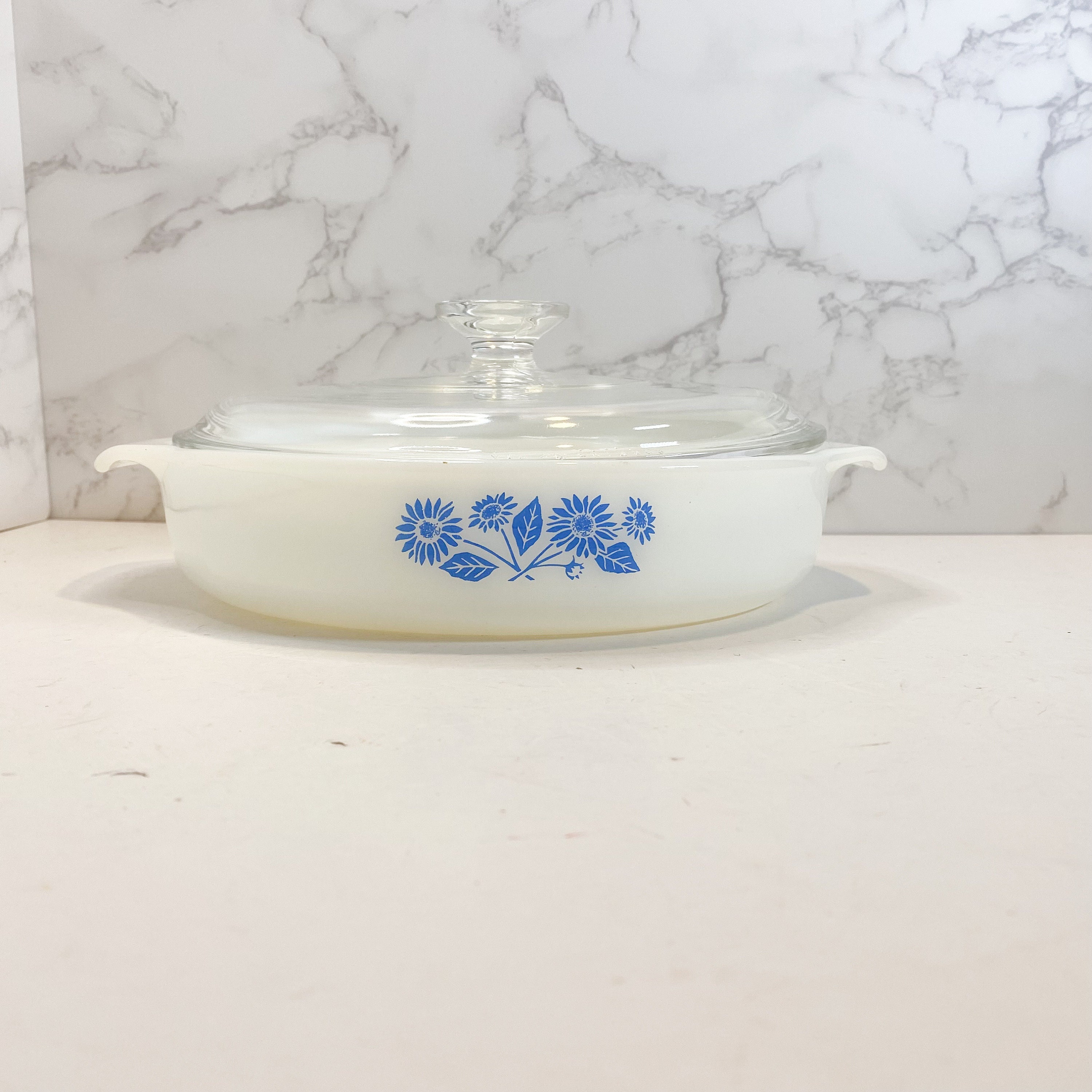 FireKing Cornflower Casserole Dish with Lid by Anchor