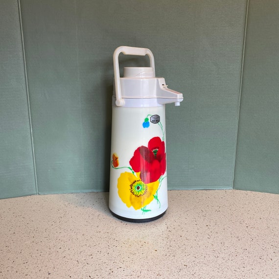 Vintage Air Pump Vacuum Liquid Dispenser Floral Coffee Tea Carafe Hot Cold  Water Retro Thermos Vintage Thermos Travel Hot Chocolate Thermos 