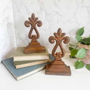 Two Rustic Vintage Fleur de Lis Bookends Door Stoppers or Paperweights, Vintage French Decor, Shabby Chic Home Decor, Country Cottage Decor