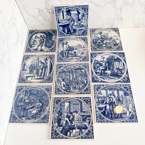 Choice of Collectible Vintage Delft Tiles, SOLD SEPARATELY, Delft Tile Trivet or Coaster, Wall Decor Tile, Jan Luyken Designs, Dutch Art