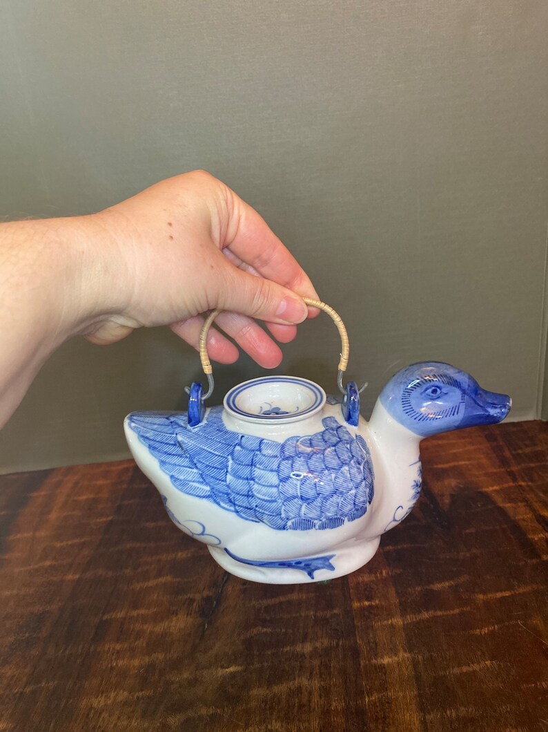 Blue and White Duck Teapot Chinoiserie Teapot Blue & White Etsy
