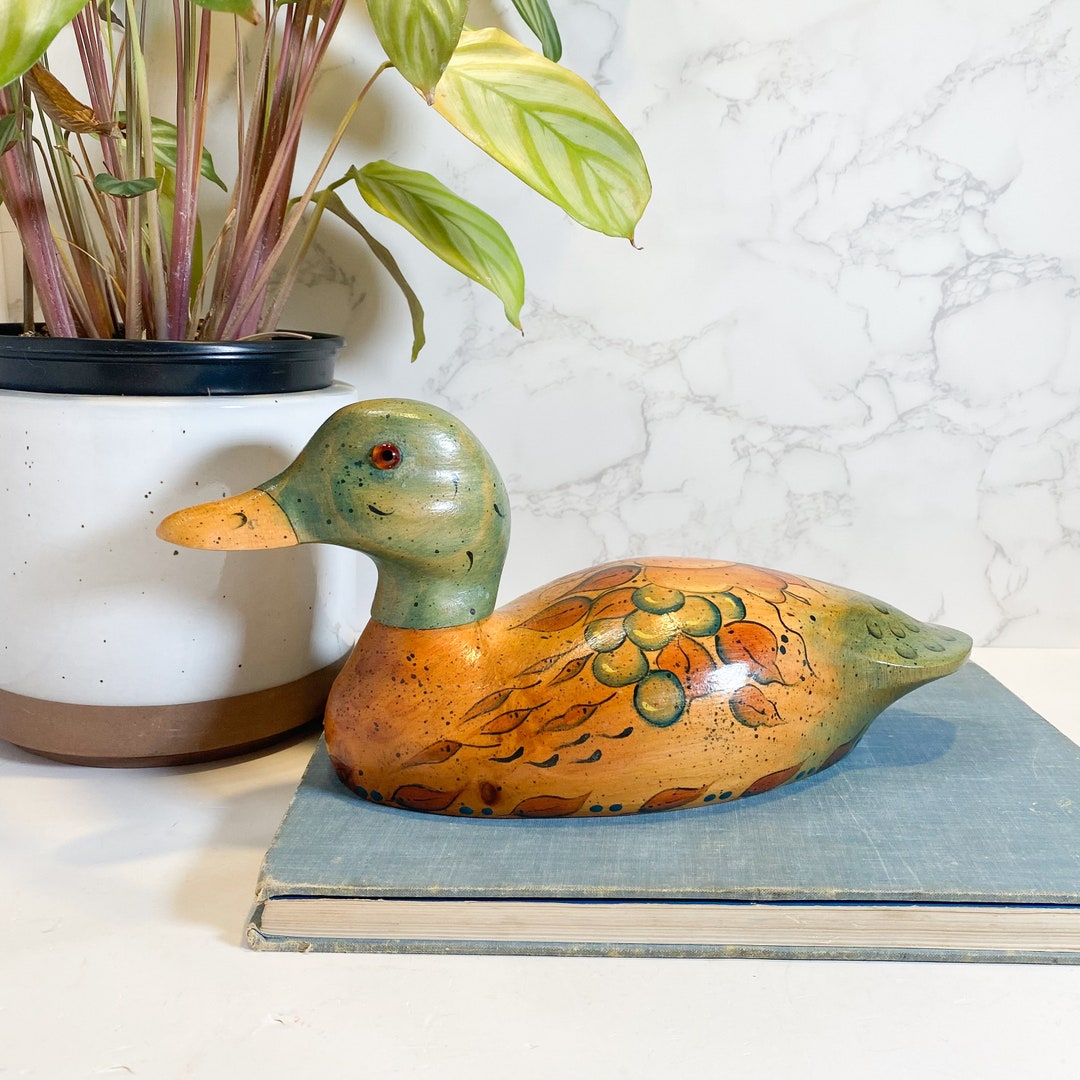 Vintage Wood Tole Duck, Duck Figurine, Country Farmhouse Decor, Hand ...