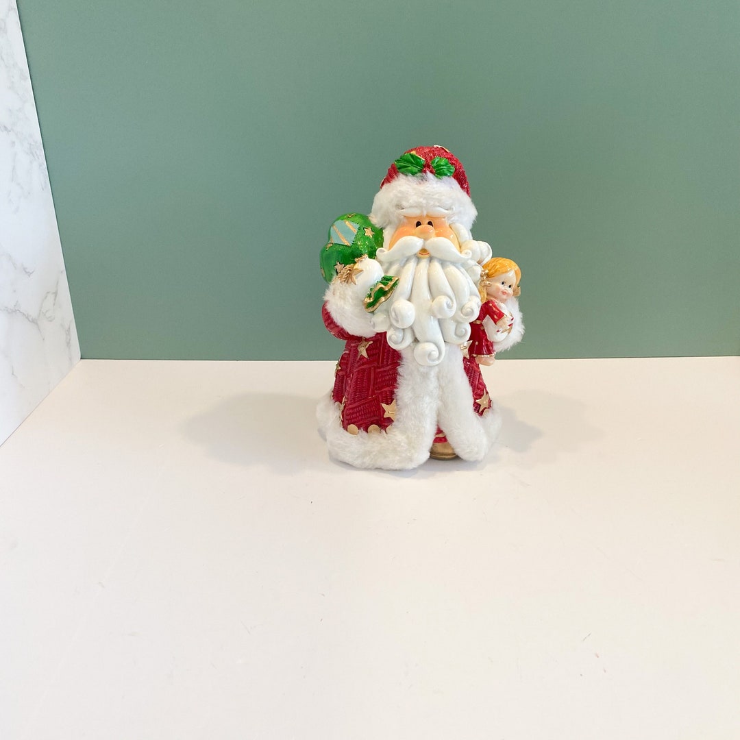 Vintage Santa Figurine, Santa With Doll, Santa With Gift Bag, Vintage