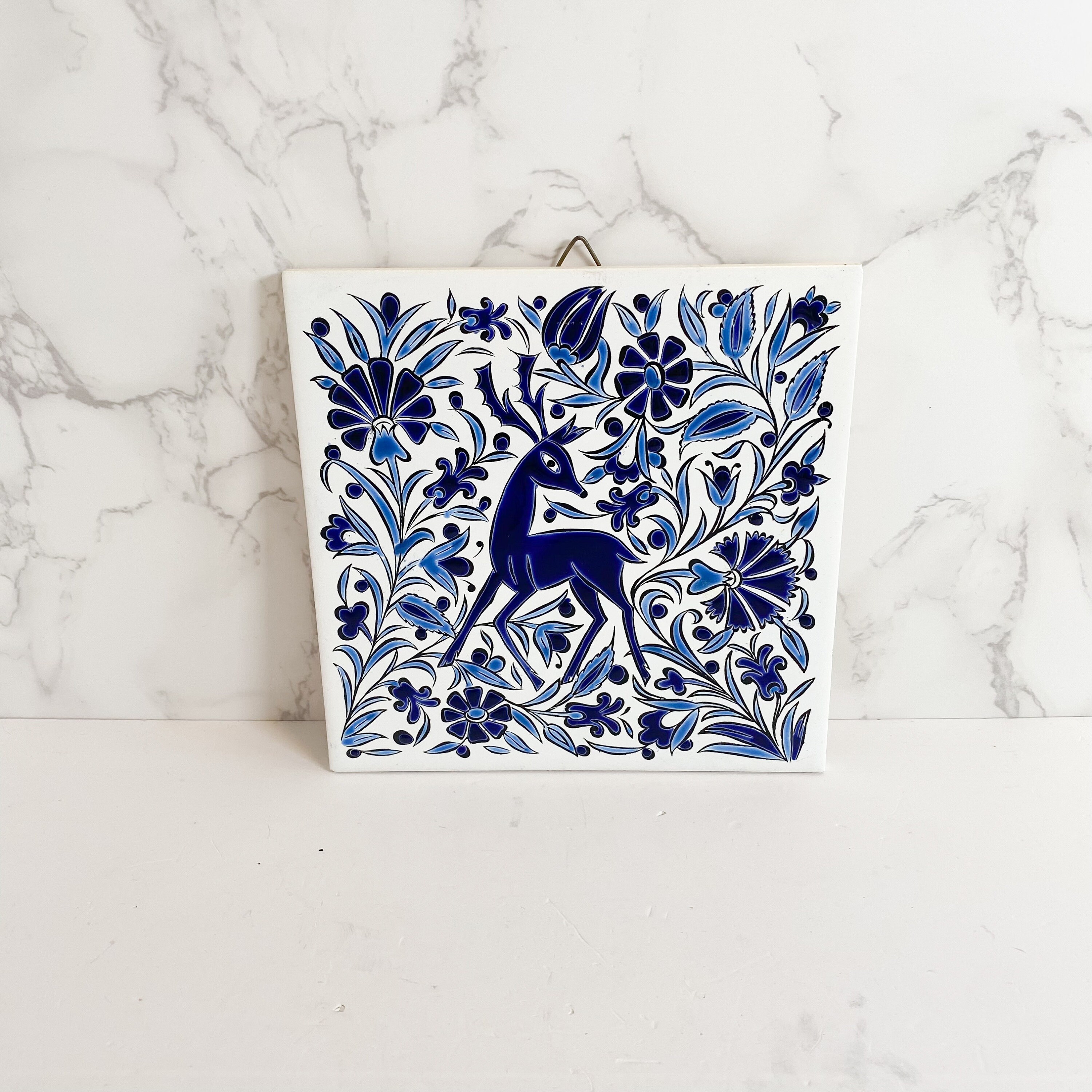HandMade Nassos Rodos Hellaトナカイ鹿 壁掛けプレート Vintage Nassos Rodos-hellas Art Tile: Greek Deer Wall Plaque or
