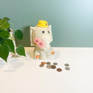 Vintage Ceramic Elephant Coin Bank, Elephant Figurine, Vintage Elephant Decor, Zoo Nursery Theme, Elephant with Flowers, Nursery Decor