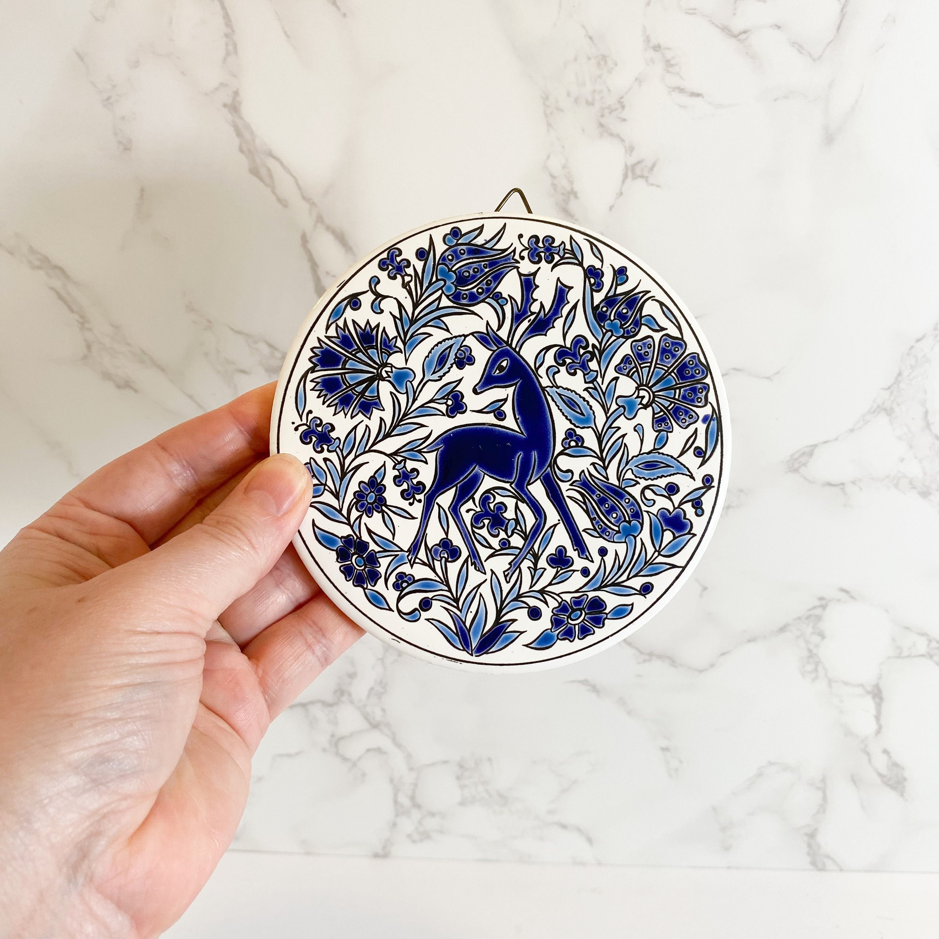 HandMade Nassos Rodos Hellaトナカイ鹿 壁掛けプレート Vintage Nassos Rodos-hellas Art Tile: Greek Deer Wall Plaque or
