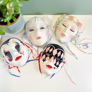 Choice of Vintage Mardi Gras Clay Masks, 1980's Harlequin Masks, Ceramic Face Masks, Clay Art Ladies Mask, Bertha Rogers Carnival Mask