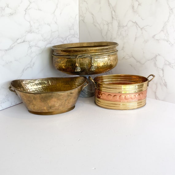 Vintage Brass Plant Pot: Antique Style Tub, Pansy Decor