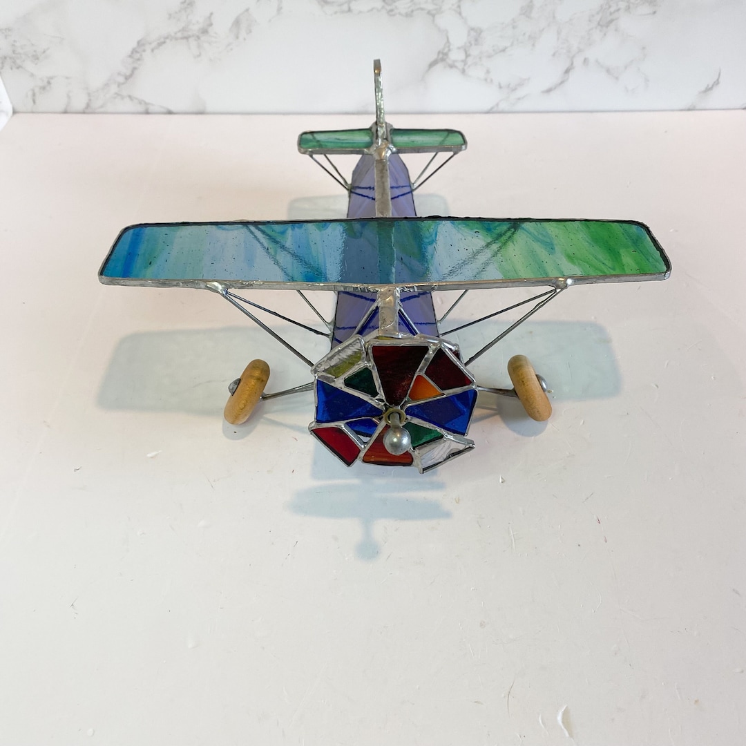 Vintage Stained Glass Kaleidoscope Airplane, Stained Glass Plane