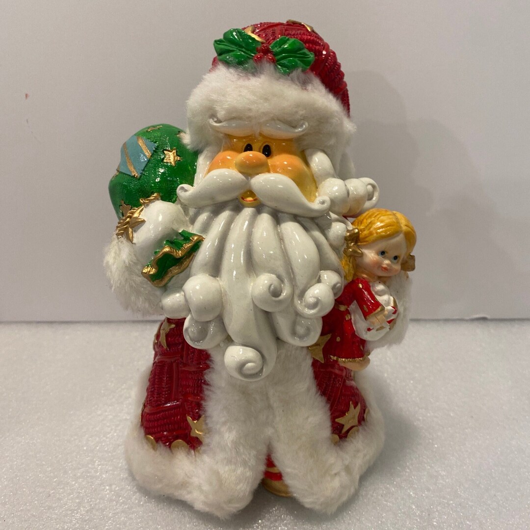 Vintage Santa Figurine Santa With Doll Santa With Gift Bag Etsy