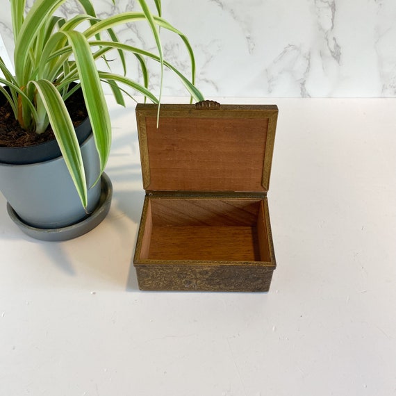 Etched Brass & Glass Trinket Box with Wood Interi… - image 4