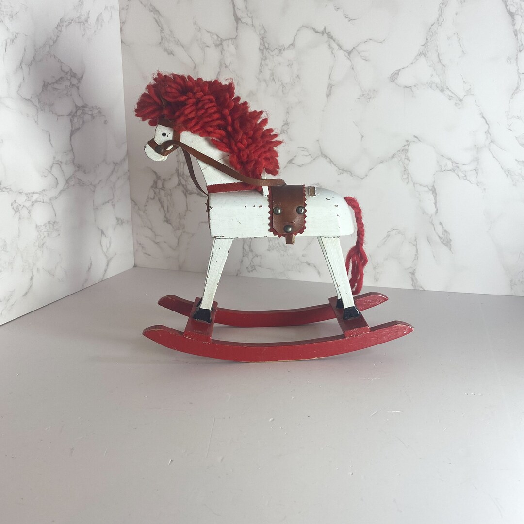 Vintage Hand Painted Wooden Rocking Horse, Red & White Horse Rocker
