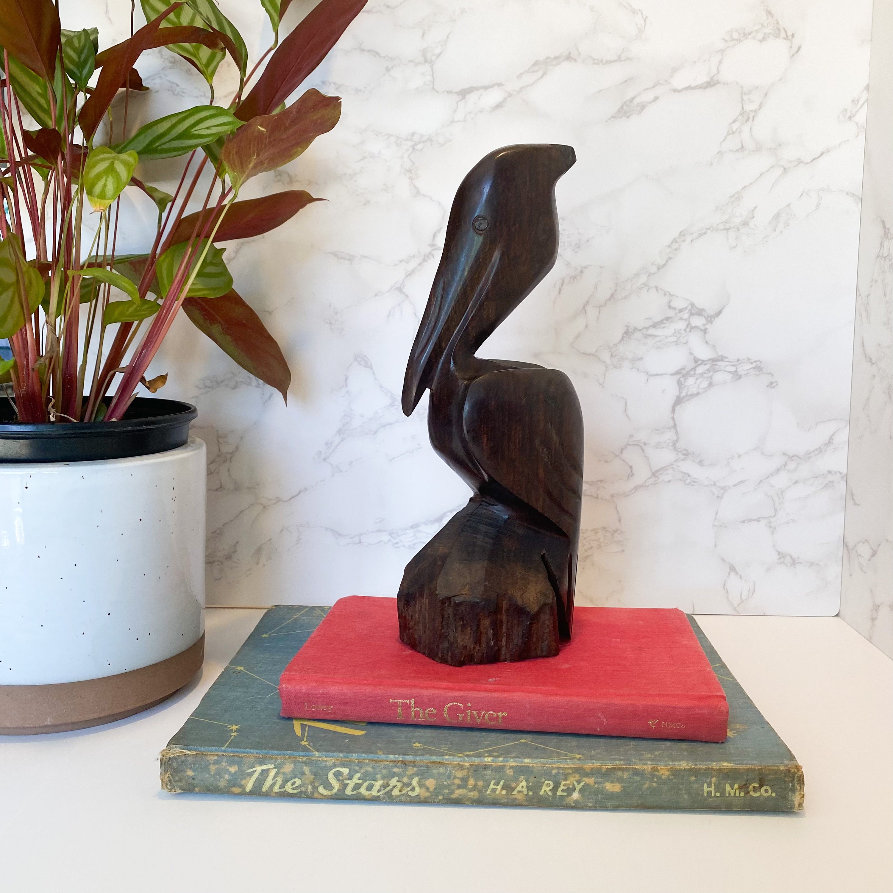 Vintage Pelican Hand Carved Ironwood Wood Statute Figure