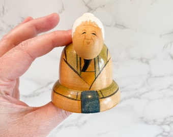 Vintage Grandma Kokeshi Doll, Wood Doll of an Old Lady, Japanese Doll, Japanese Art Figurine, Gift for Kokeshi Collector