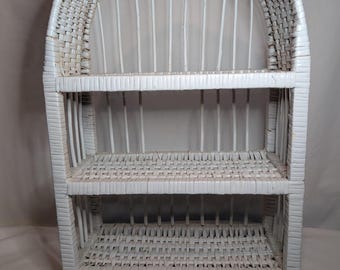Vintage Arched White Wicker Wall Shelf