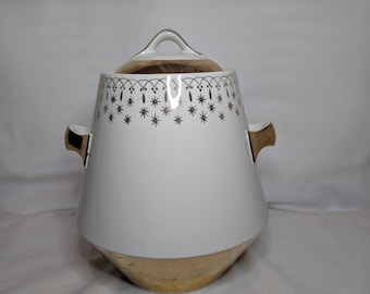 Barattolo per biscotti vintage Hall Flare Ware con pizzo dorato e decorazione Atomic Starburst.