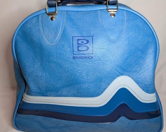 Bolsa para bolas de bolos Brunswick vintage, soporte para una sola bola, rayas azules y blancas.