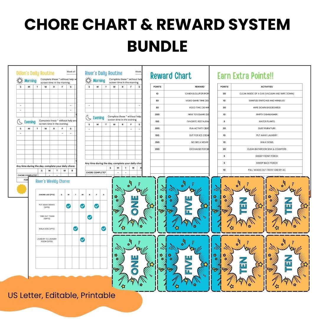 Kids Routine and Chore Chart With Rewards - Etsy
