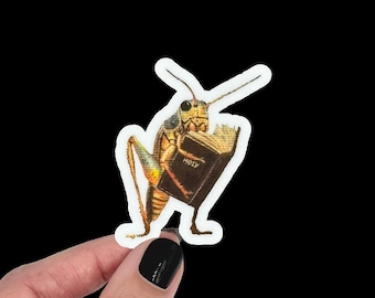 Cricket Reading Bible Sticker, Christian Art, Modern Icon