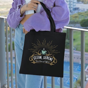 Clean, Serene And Full of Caffeine Black Tote Bag, Alcoholics Anonymous, Narcotics Anonymous, Sobriety Gift, Recovery Gift, Sober