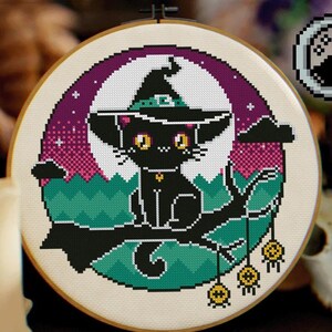 Witchy Black Cat - Cross Stitch Pattern - PDF Download