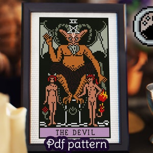 Patrón de punto de cruz de cartas del Tarot - El Diablo - Arcanos mayores - Tarot Rider Waite - Tarot Smith Waite
