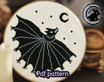 Cross Stitch Pattern - Medieval Bat - Vintage - Gothic - PDF Download