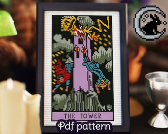 The Tower Tarot Card Cross Stitch Pattern - Rider Waite (Digital PDF)