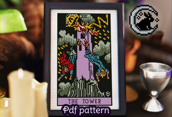 The Tower Tarot Card Cross Stitch Pattern - Rider Waite (digital PDF) - Etsy