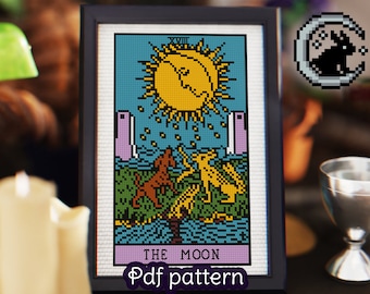 The Moon Tarot Card Cross Stitch Pattern: Rider Waite (Digital Download)