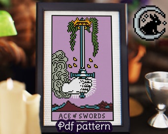 Ace of Swords Tarot Card Cross Stitch Pattern (Digital Download)