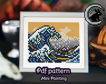 Patrón de punto de cruz de la Gran Ola - Inspirado en Hokusai (PDF digital)