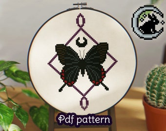 Cross Stitch Pattern - Black Butterfly - Witchy Moth - PDF Download