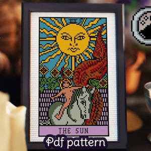 Padrão de ponto cruz de carta de tarô - O Sol - Arcanos Maiores - Rider Waite Tarot - Smith Waite Tarot