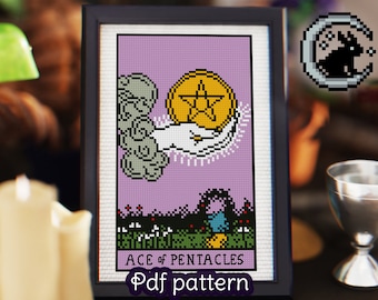 Ace of Pentacles Tarot Card Cross Stitch Pattern (Digital Download)