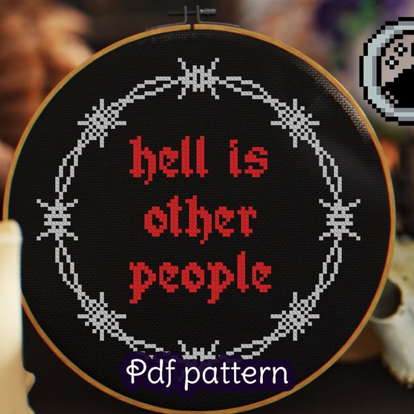 Hell is other people Cross Stitch Pattern - Barbed Wire Frame - Subversive Cross Stitch - Digital PDF