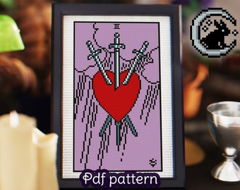 Three of Swords Tarot Card Cross Stitch Pattern (PDF Pattern)
