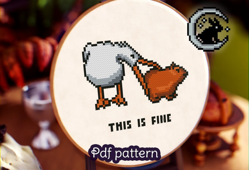 Cross Stitch Pattern of a the meme of a pelican trying to eat a capybara