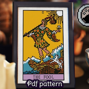 Padrão de ponto cruz de cartas de tarô - O Louco - Arcanos Maiores - Rider Waite Tarot - Smith Waite Tarot