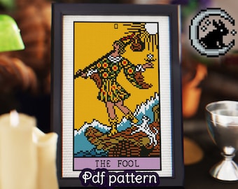 The Fool Tarot Card Cross Stitch Pattern: Rider Waite Major Arcana (Digital Download)