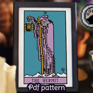 Patrón de punto de cruz de la carta del tarot - El Ermitaño - Arcanos mayores - Tarot Rider Waite - Tarot Smith Waite
