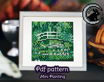 Monet Japanese Footbridge Cross Stitch Pattern: Water Lily Pool (PDF Pattern)