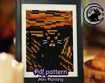 Screaming Cat Cross Stitch Pattern- The Scream - Masterpieces - Mini Paintings