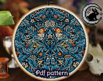 ウィリアム・モリス「いちご泥棒」クロスステッチ図案：刺繍PDF（即時