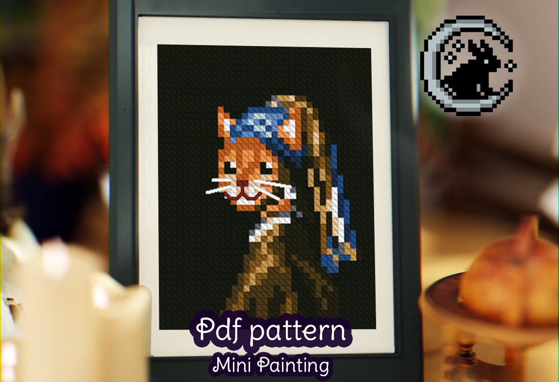 Cat with a Pearl Earring Cross Stitch Pattern (Digital Download)
