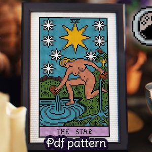 Tarot Card Cross Stitch Patroon - De ster - Grote Arcana - Rider Waite Tarot - Smith Waite Tarot - Digitale PDF