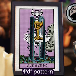 Tarotkaart Cross Stitch Patroon - Aas van Cups - Rider Waite Tarot - Smith Waite Tarot