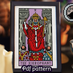 Padrão de ponto cruz de cartas de tarô - O Hierofante - Arcanos Maiores - Rider Waite Tarot - Smith Waite Tarot