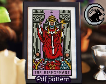 The Hierophant Tarot Card Cross Stitch Pattern (Digital Download)