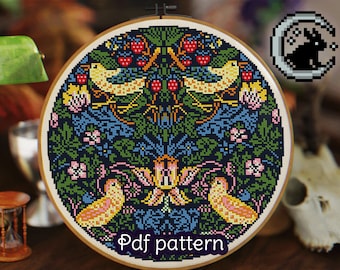 ウィリアム・モリス「いちご泥棒」クロスステッチ図案：刺繍PDF（即時